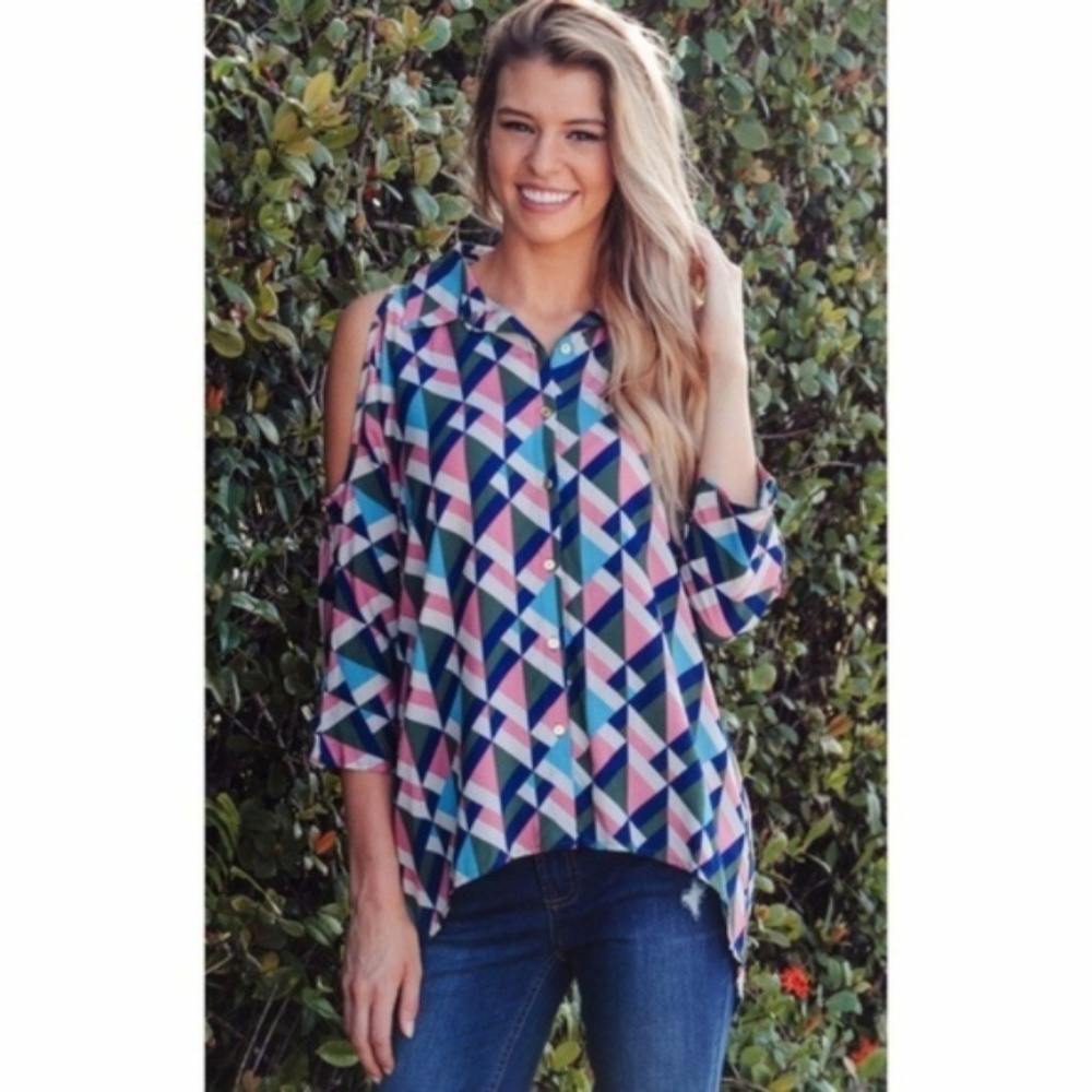 Cold Shoulder Button Up Blouse
